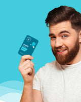 Man smiling and presenting a Melts Throat Relief package