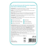 The back of the Melts® into Calm & Relaxation packaging, containing more information about the product. The list includes the ingredients like Saffron, Chamomile and Magnesium, and benefits like balancing cortisol levels and uplifting mood.