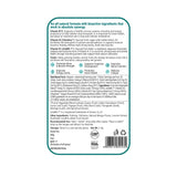The back of the Melts® into Natural B12 + D3 packaging, containing more information about the product. The list includes ingredients like Vitamin B12, D3 and K2, and benefits like promoting bone strength, nerve function and heart health.