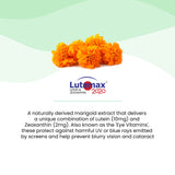 Image promoting Lutemax® for its protective capabilities against UV and blue rays from screens, highlighting its combination of Lutein and Zeaxanthin derived from Marigold.