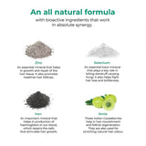 This infographic presents the bioactive ingredients in the all-natural formula, including Zinc, Selenium, Iron and Amla working synergistically to create Melts® into Hair Fall Control.