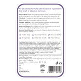 Information content on the back of the Melts® into Healthy Hair packaging, ingredients used include Natural Biotin, Folic Acid, Zinc, Nettle Leaf Extract and Bamboo Shoot Extract, while providing certain benefits like better and stronger hair.