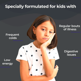 An image indicating that Melts® into Advanced Immunity addresses some problems stemming from "Frequent colds", "Regular bouts of illness", and “Digestive issues”