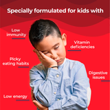 An image indicating that Melts® into Multivitamins addresses some problems stemming from "Low Immunity", "Vitamin Deficiencies", and "Low Energy"