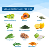This infographic presents the bioactive ingredients in the all-natural formula, including Indian Gooseberry, Papaya, Lichen, Holy Basil, Lemon and more, working synergistically to create Melts® into Multivitamins.