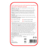 The back of the Melts® into Vital Iron packaging, containing more information about the product. The list includes ingredients like Vitamin A, B and C, and benefits like increasing energy and boosting immunity.