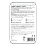 The back of the Melts® into Testo Power packaging, containing more information about the product. The list includes ingredients like Saffron and Testofen, and benefits like increasing testosterone level and enhancing performance.