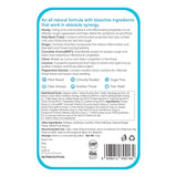 The back of the Melts® into Throat Relief packaging, containing more information about the product. The list includes the ingredients like Honey, Ginger and Curcumin, and benefits like pain relief and soothes the throat.