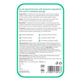The back of the packaging for Melts Melts Vegan Vitamin B12 + Folate Oral Thin Strips, providing detail on its ingredients like Cyanocobalamin, Folate, BacoMind, and Curcumin, along with nutritional facts and health claims.