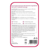 The back of the Melts® into Vital Iron packaging, containing more information about the product. The list includes ingredients like Folic Acid and Beetroot, and benefits like increasing energy and RBC formation.